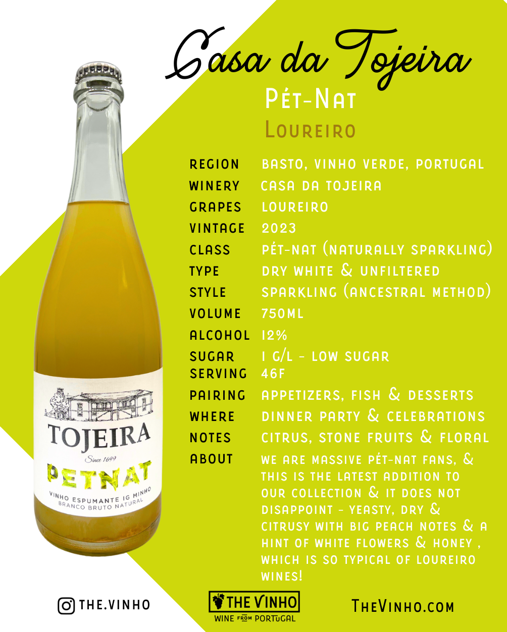 Casa da Tojeira 'Tojeira' Pét-Nat Loureiro White 2023 - The Vinho