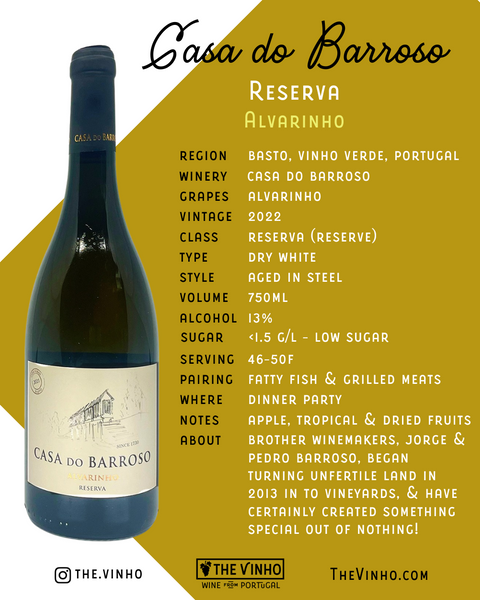 Casa do Barroso Alvarinho Reserve White 2022 - The Green Wine